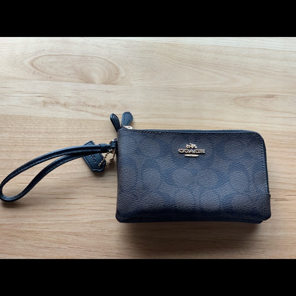 Authentic Black & Brown Coach Double Zip Wristlet